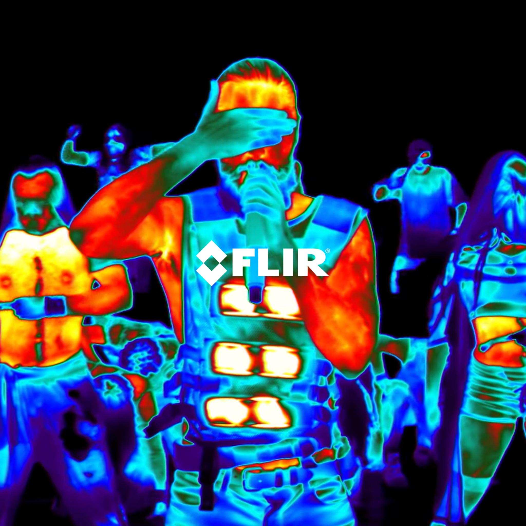 Thermal FLIR image of runners with logo overlaid