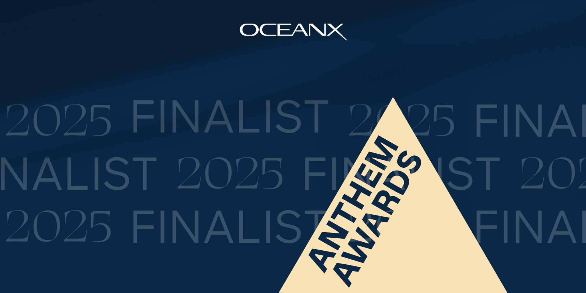 OceanX 2025 Finalist Anthem Awards graphic with triangular award shape on dark blue background