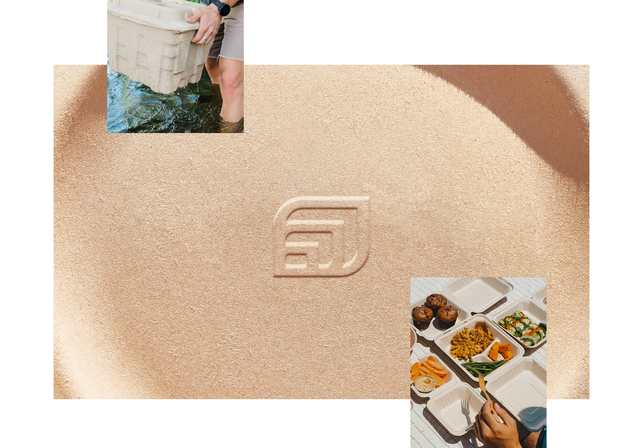 Embossed Footprint icon on molded fiber packaging with food container insets
