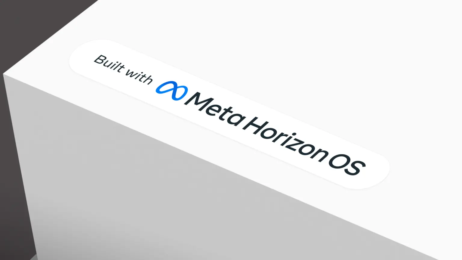"Built with Meta Horizon OS" badge on the corner of a white device box