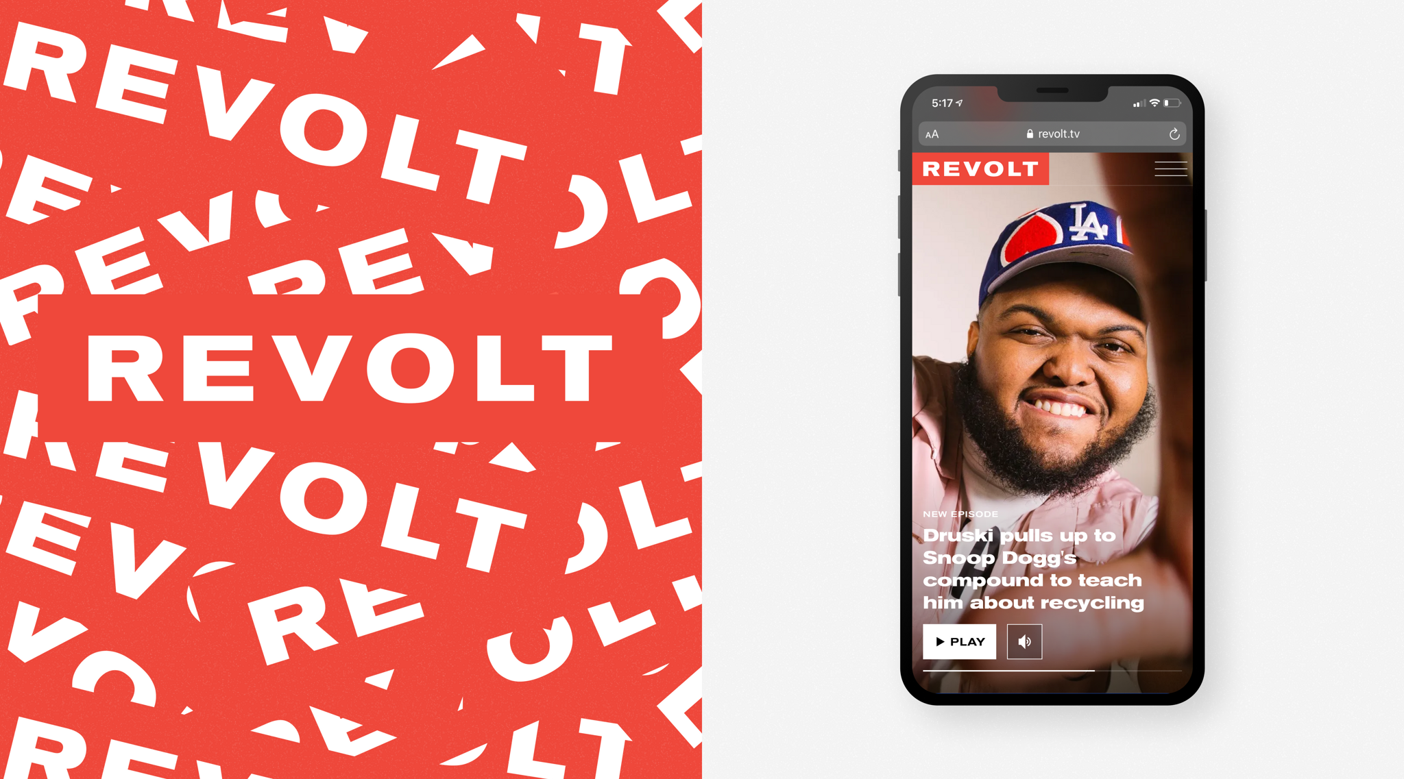 REVOLT red pattern beside a phone showing a cycling video article