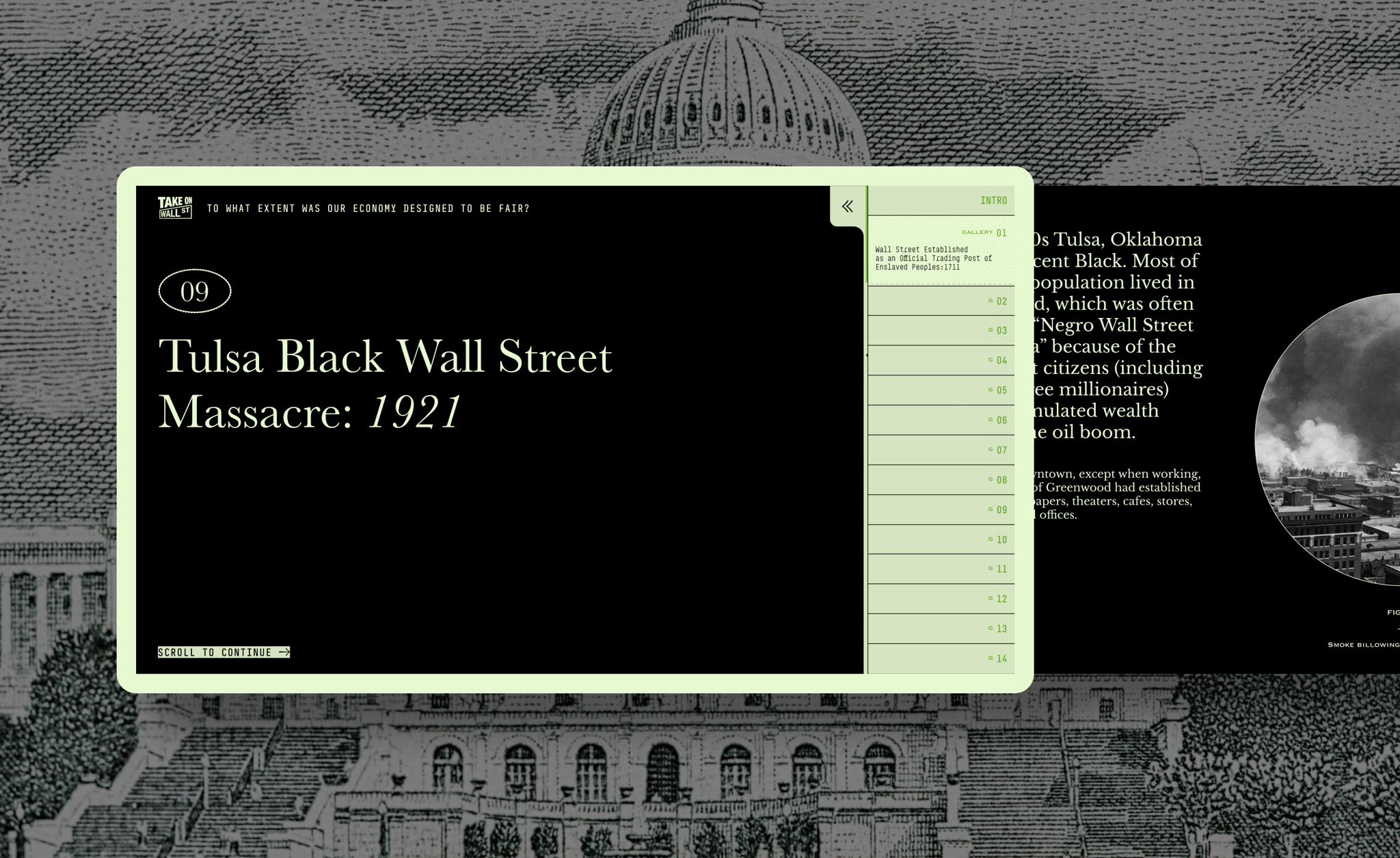 Webpage graphic titled "Tulsa Black Wall Street Massacre: 1921"