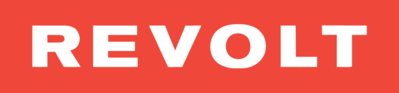 Black REVOLT logo on a red background