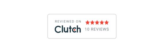 Reviewed on Clutch badge with five stars and 10 reviews