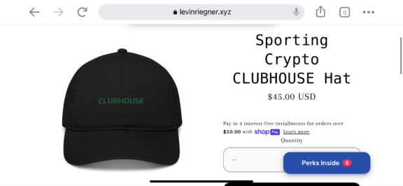 Online product page for a black Sporting Crypto Clubhouse hat