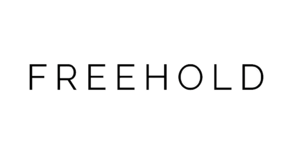FREEHOLD wordmark in thin outlined letters on a black background