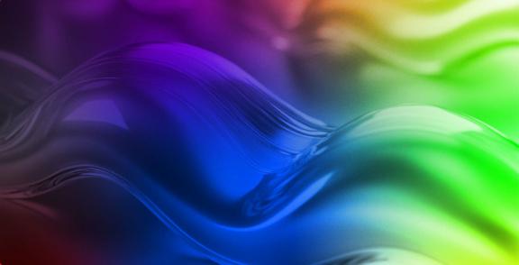 Abstract glossy waves lit in blue, purple, and green