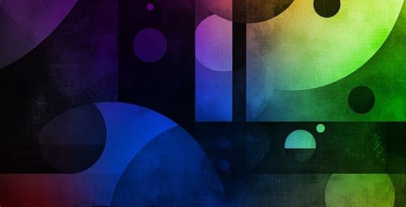 Abstract circles and blocks with a dark multicolor gradient