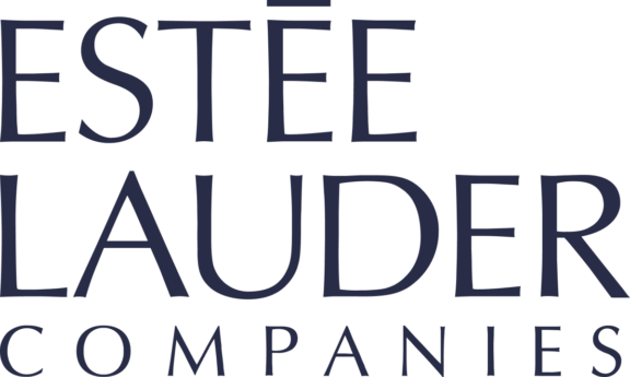 Cropped Este Lauder Companies wordmark in navy on a dark background