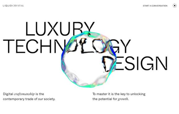 Liquid Crystal website hero with luxury technology design text