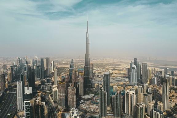 Dubai skyline with the Burj Khalifa rising above surrounding skyscrapers