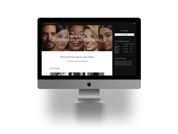 Desktop monitor showing the ELC Learning Hub homepage interface