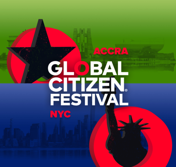 Global Citizen Festival graphic for Accra and NYC with star and Statue of Liberty silhouettes