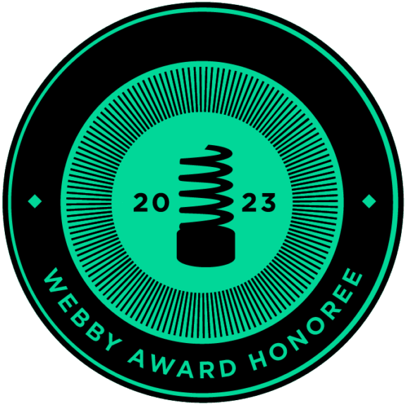 2023 Webby Award Honoree circular badge in green and black