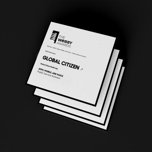 Stack of Webby Awards certificates for Global Citizen