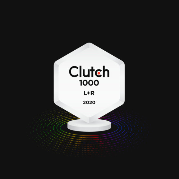 Clutch 1000 L+R 2020 award badge centered on black