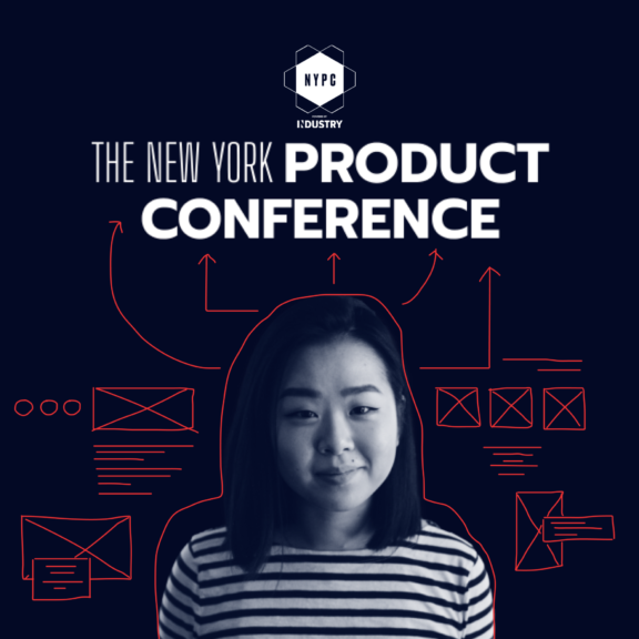 The New York Product Conference graphic with portrait and red annotations