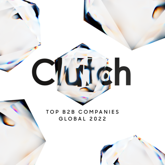 Clutch Top B2B Companies Global 2022 badge with crystal shapes
