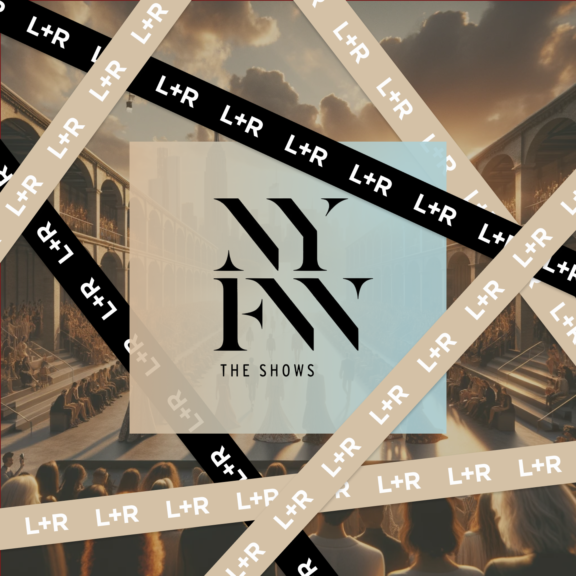 NYFW The Shows graphic over runway scene with L+R tape