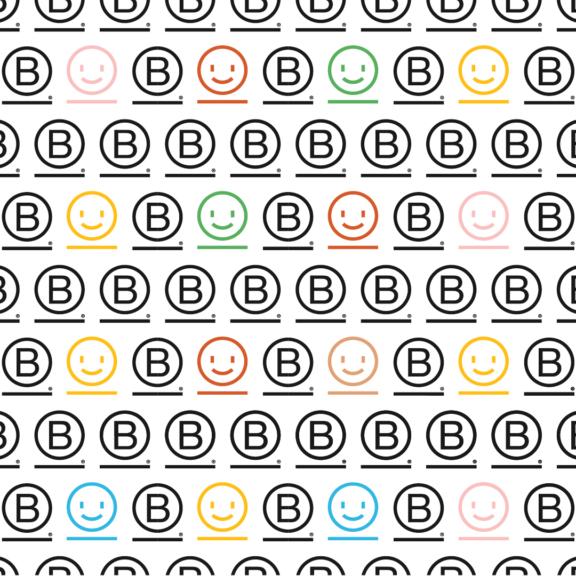 Repeating pattern of B icons and colorful smiley faces