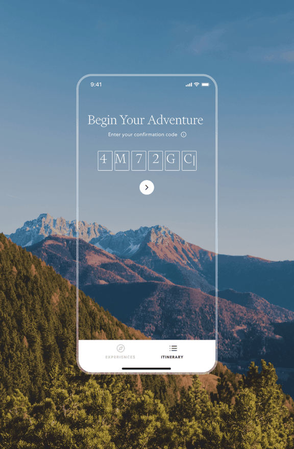Headerm Wide mountain landscape with transparent phone UI and confirmation code