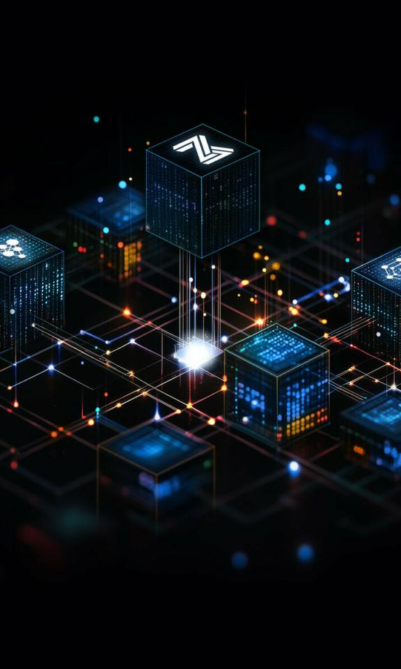 Neural Magic Hero Mobile Glowing digital cubes connect across a dark network grid.