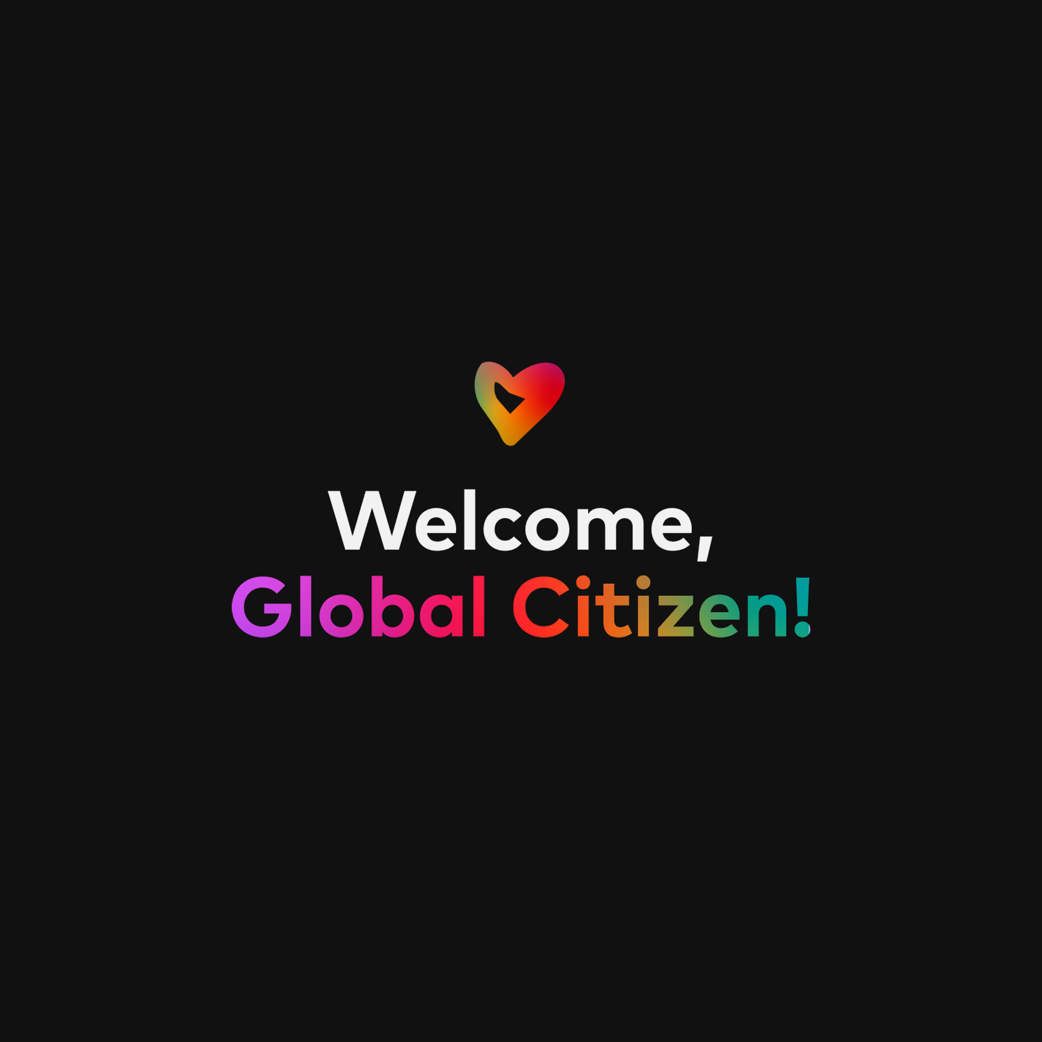 Black welcome screen with the Believe in Love heart mark.