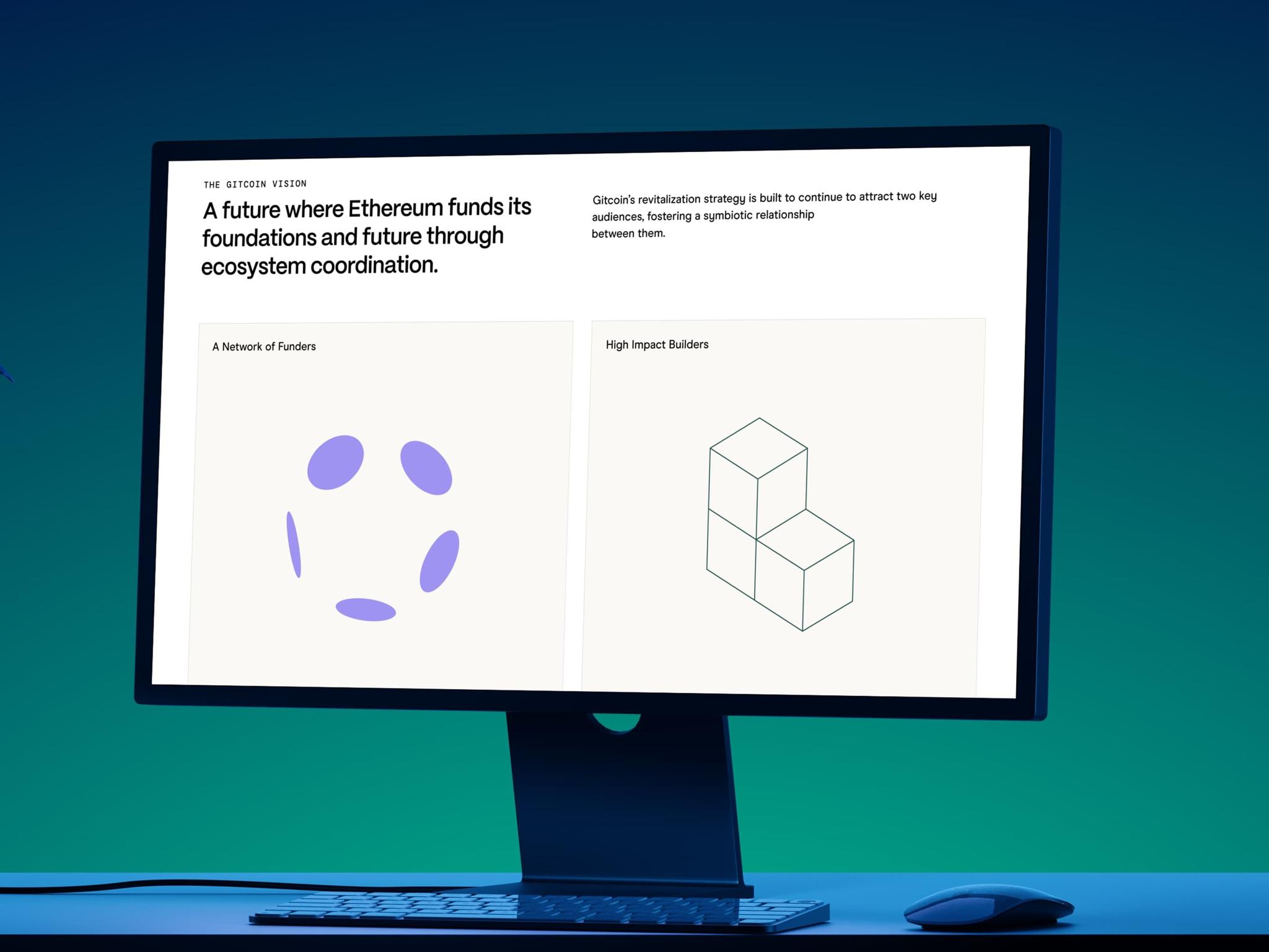 Desktop monitor showing an Ethereum funding and coordination webpage