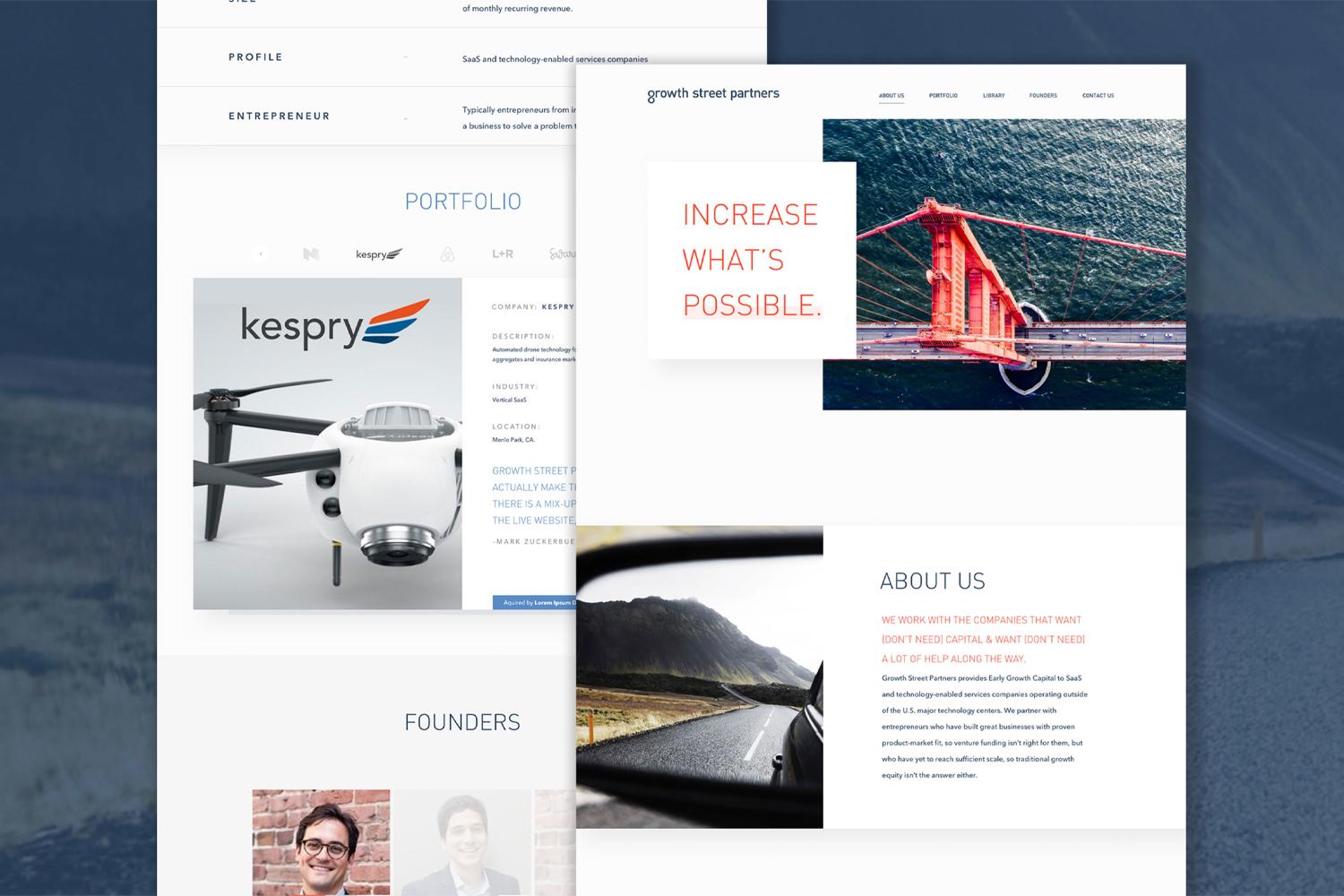 Layered Growth Street Partners website pages with portfolio and about sections