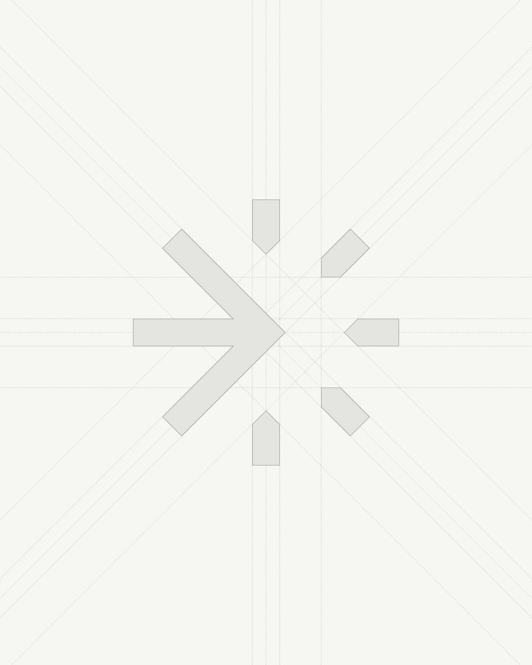 Pale geometric construction graphic for an arrow-style logo mark