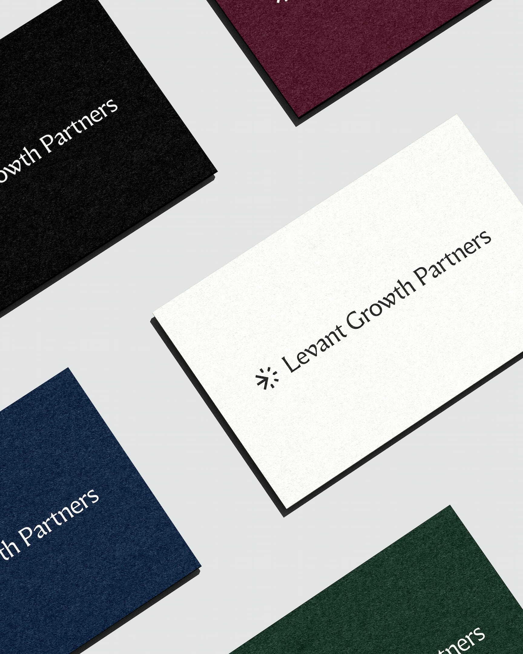 Levant Growth Partners business cards in multiple colors