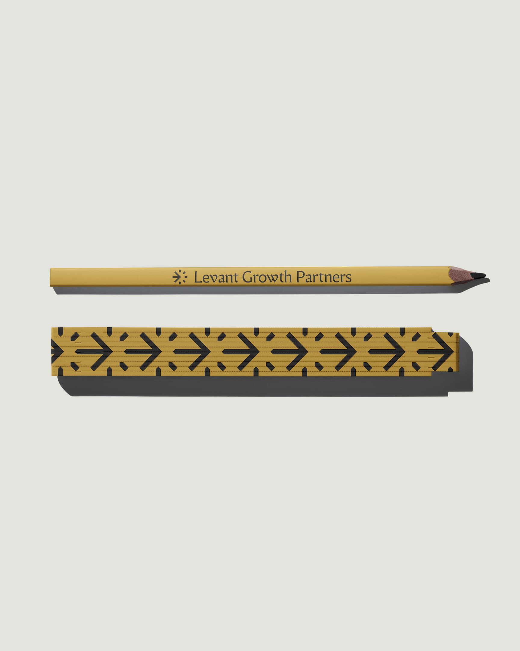 Levant Growth Partners yellow pencil with a patterned sleeve