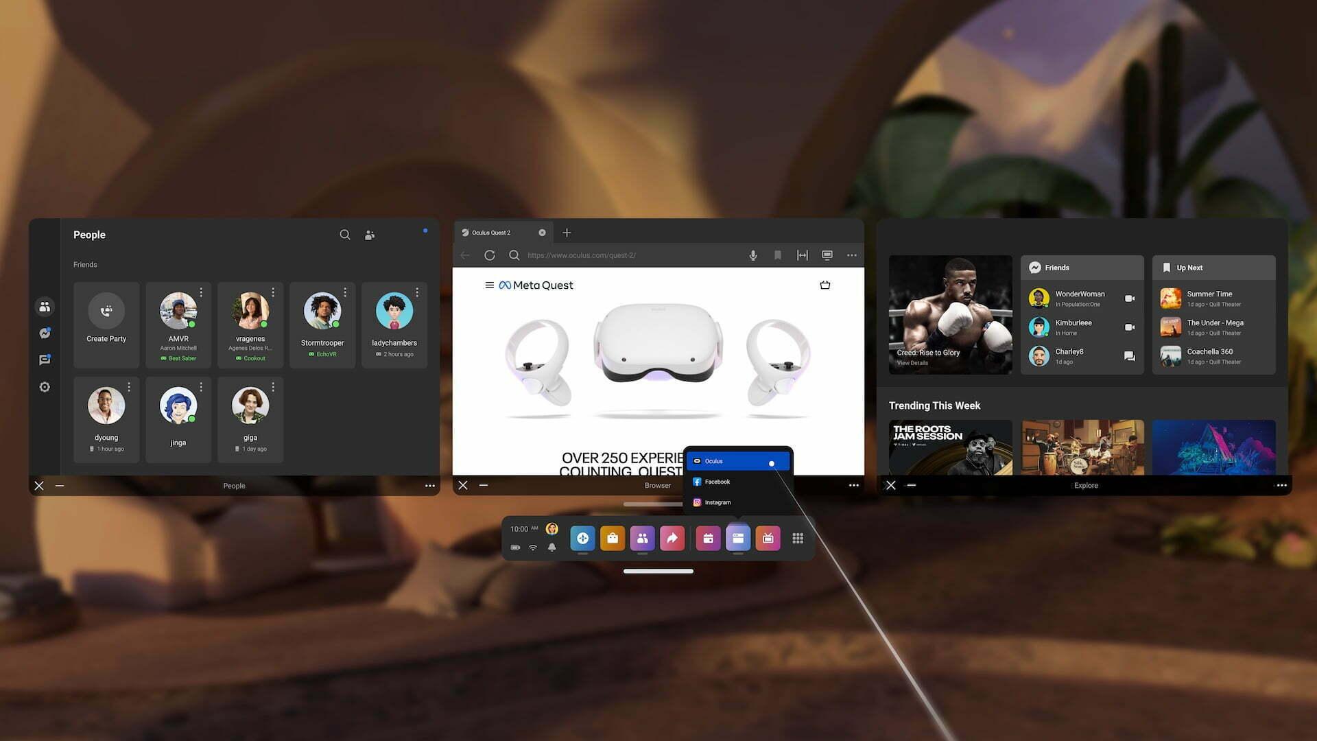Mixed reality interface with floating apps and a controller pointer
