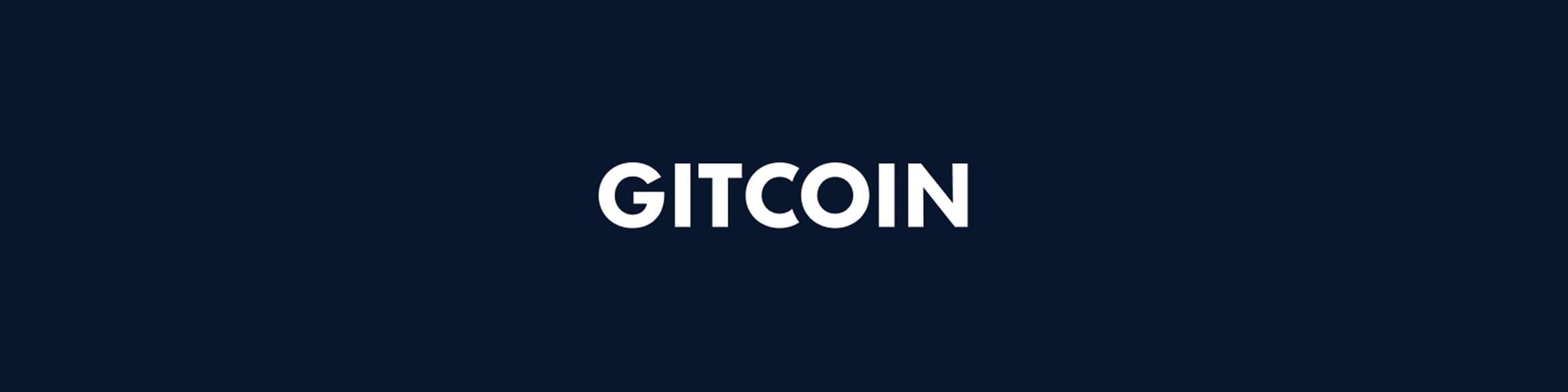 Wide navy banner with centered white "GITCOIN" wordmark