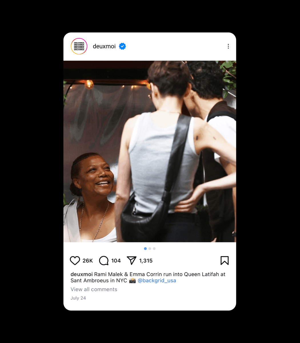 Instagram-style post showing people talking at a restaurant