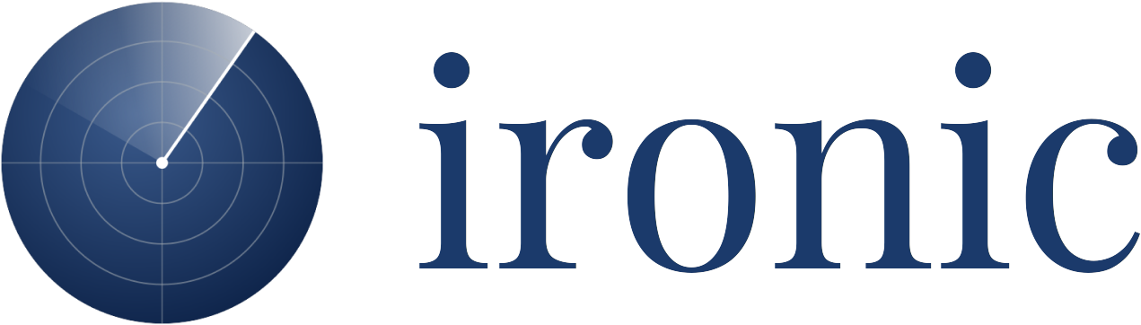 Ironic wordmark with a circular radar-style icon.