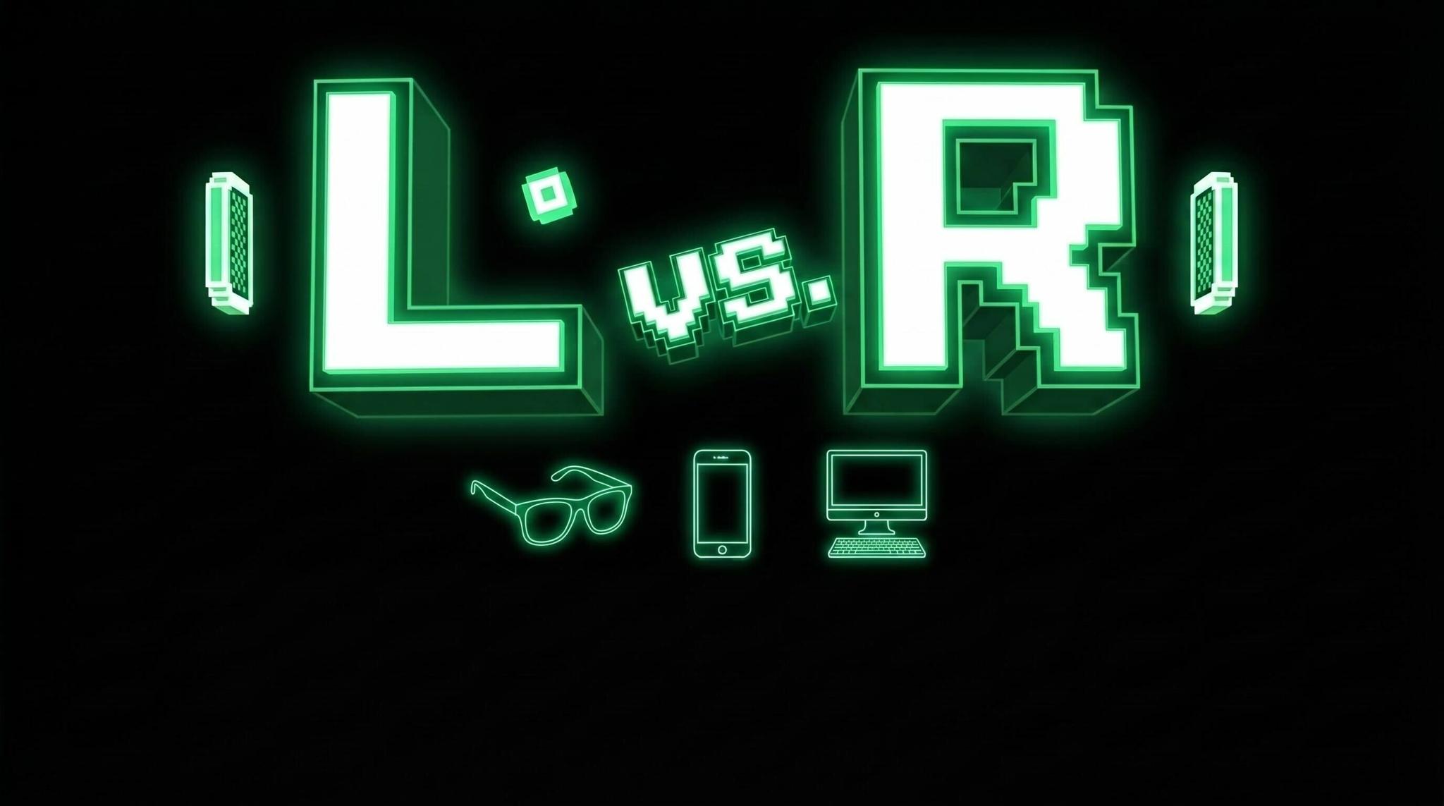 LVSR pixel-style hero graphic with green glowing L versus R lettering, paddles, smart glasses, a phone, and a desktop computer.