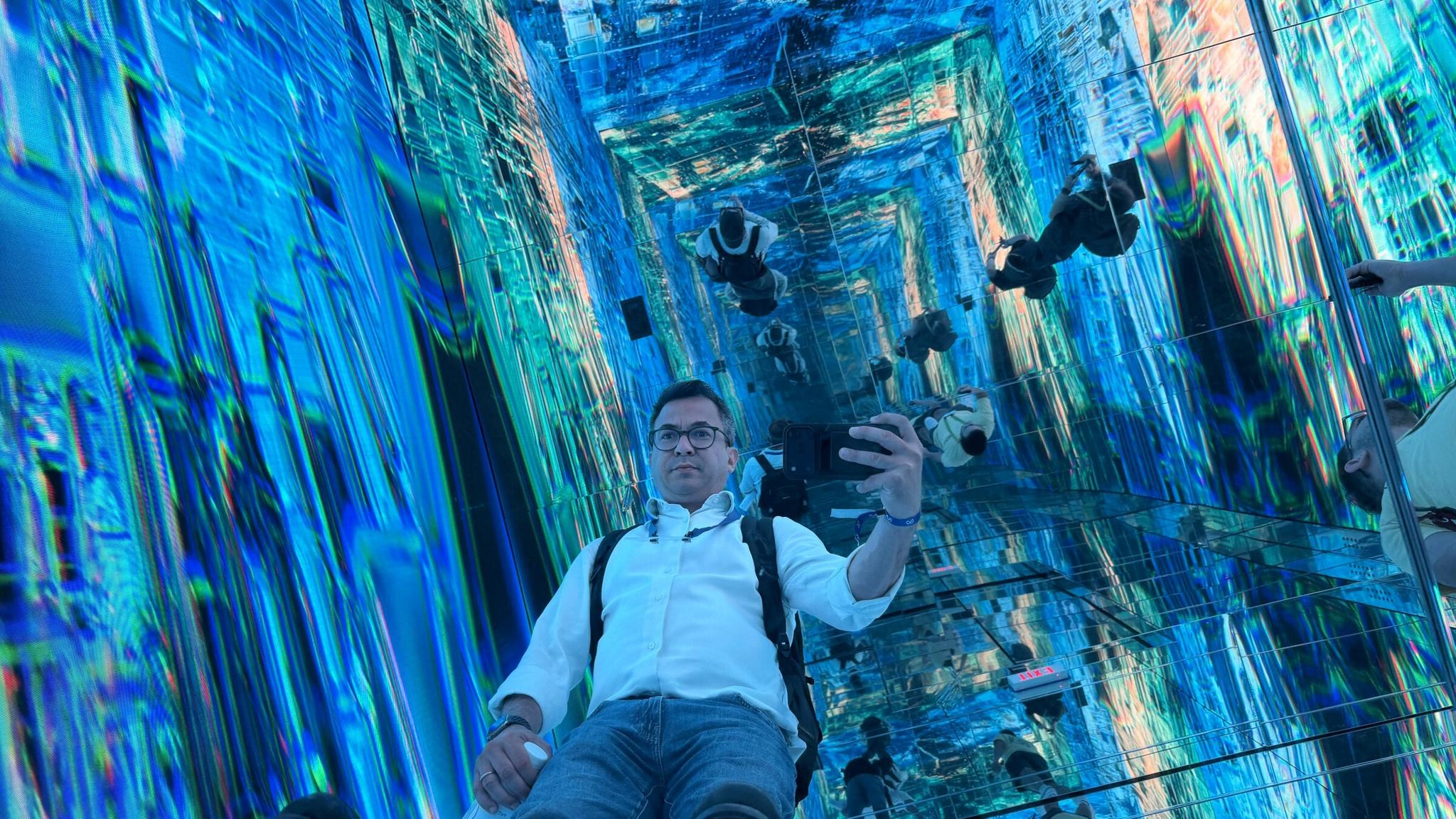 Ivan Leider reflected in an immersive mirrored installation at Meta Connect 2026.