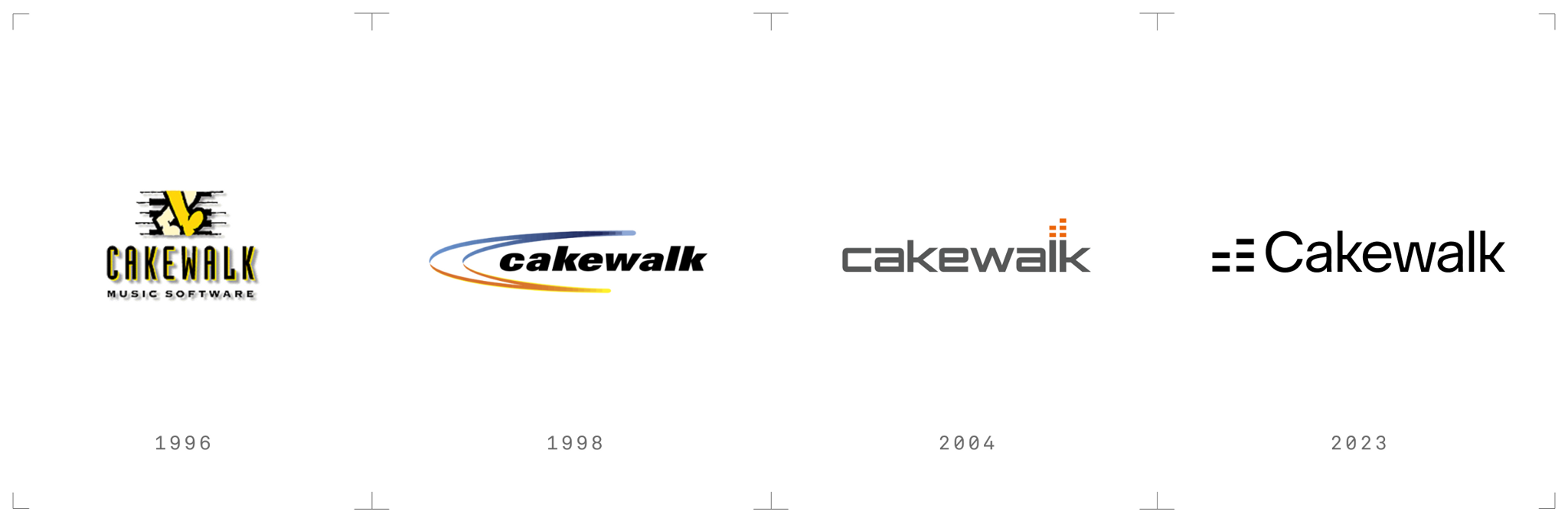 Cakewalk logo evolution from 1996 to 2023