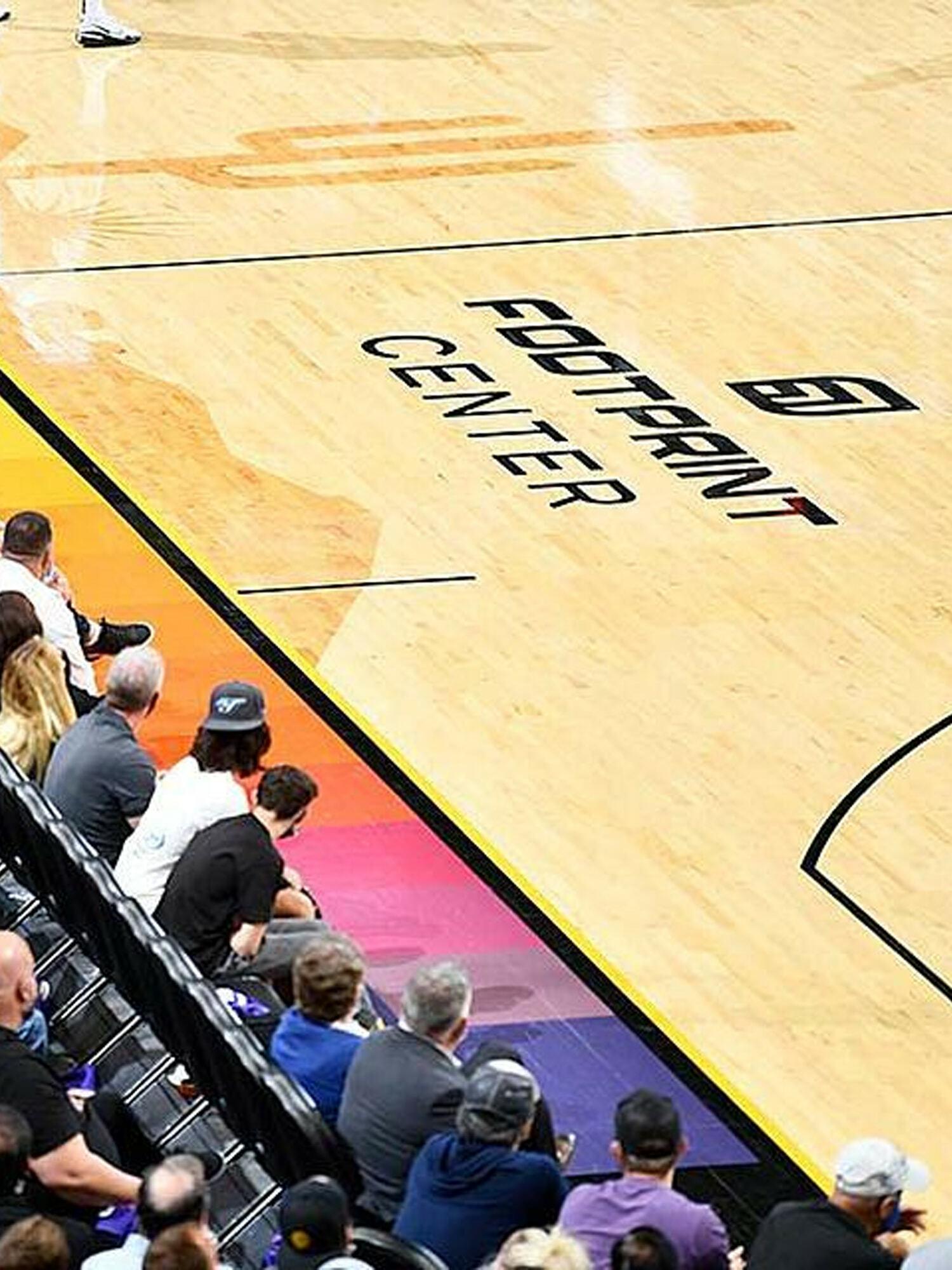 Footprint Center logo painted on a basketball court