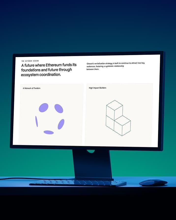 Monitor displaying an Ethereum ecosystem coordination webpage with diagrams