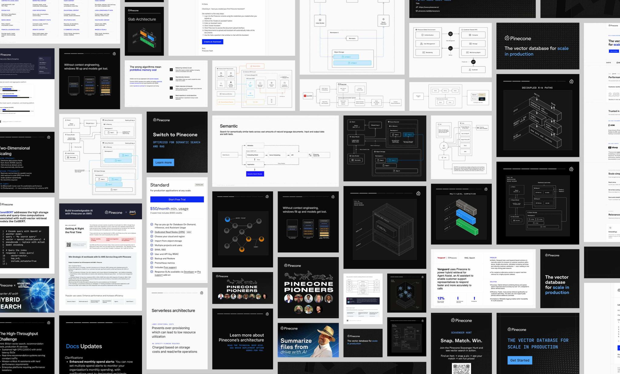 Collage of Pinecone brand, product, and interface design screens.