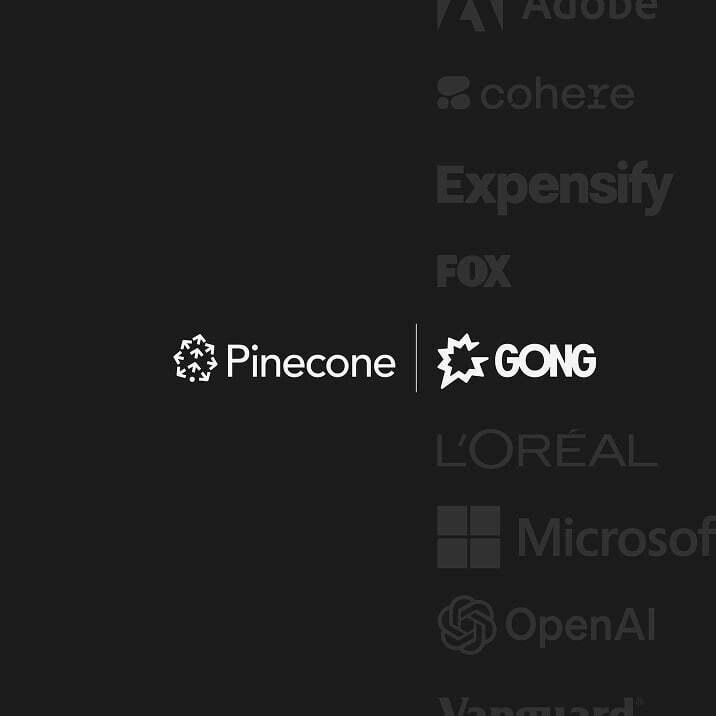 Pinecone and Gong logos on a dark background with customer names