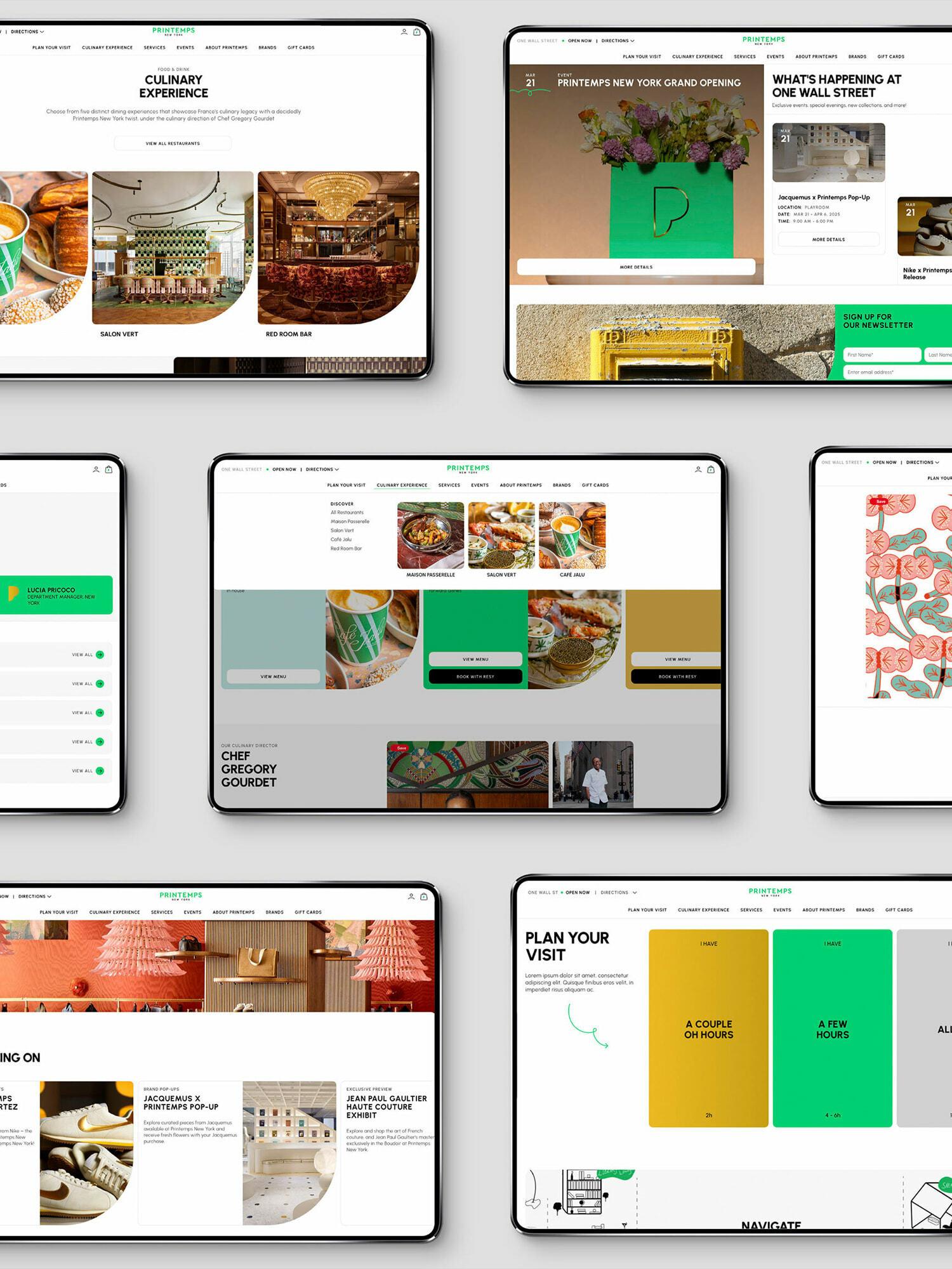Multiple tablets showing Printemps website layouts