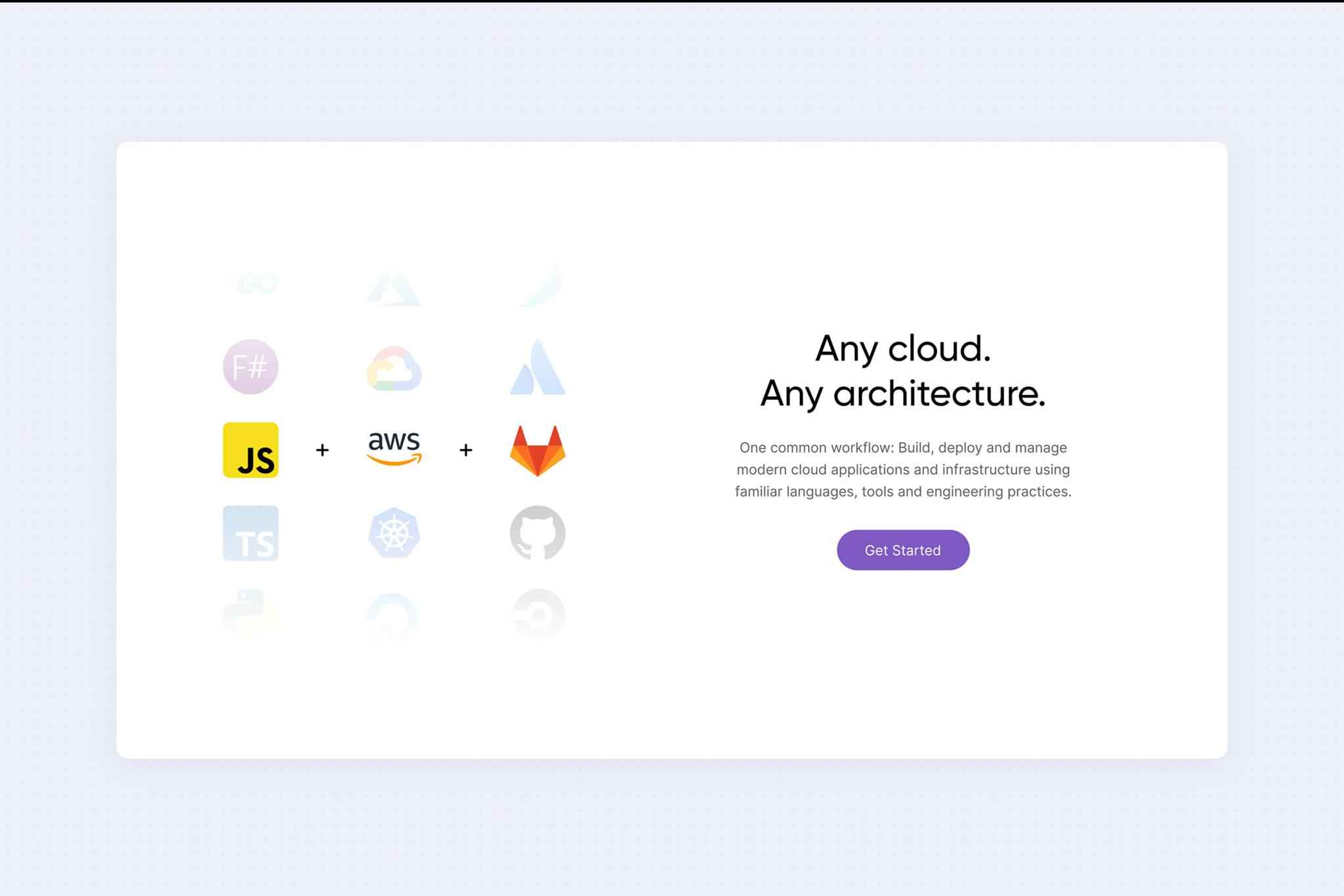 Cloud platform slide reading "Any cloud. Any architecture." with tech logos