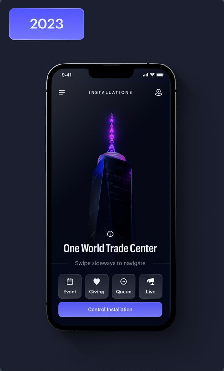 2023 mobile app screen for One World Trade Center installation controls