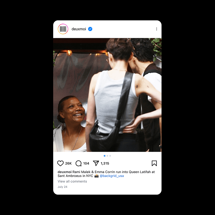 Instagram-style post showing people talking at a restaurant