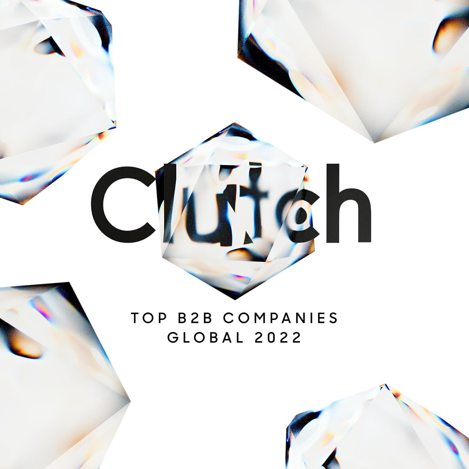 Clutch Top B2B Companies Global 2022 text with crystal shapes