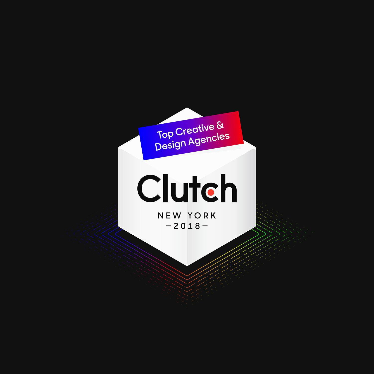 Clutch New York 2018 Top Creative & Design Agencies badge on a black background