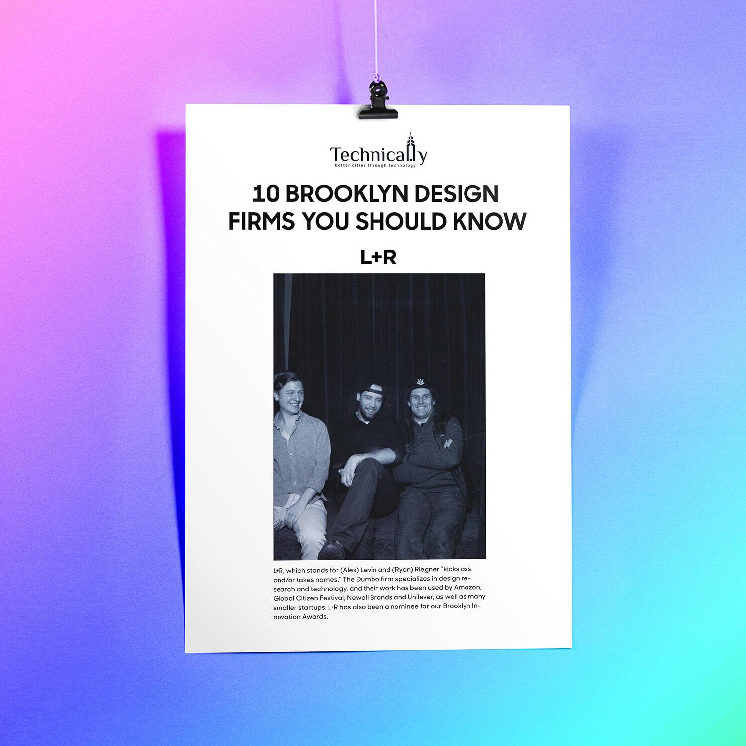 Poster reading 10 Brooklyn Design Firms You Should Know, featuring L+R and a group photo